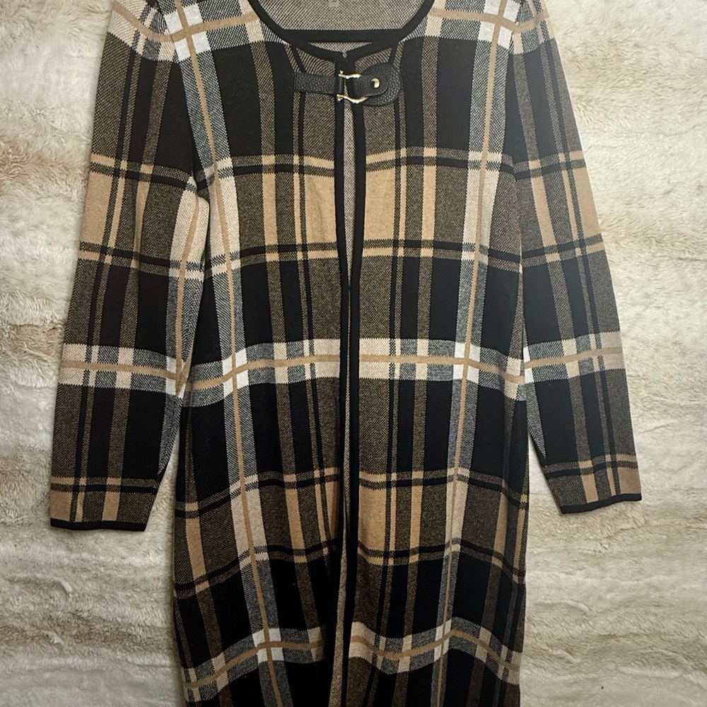 Anne Klein Chic Plaid Cardigan Coat